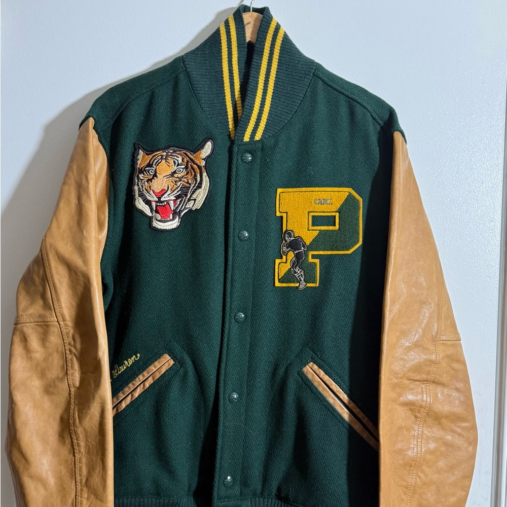 Ralph Lauren Green and Tan Varsity Jacket